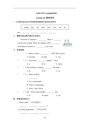 Unit 6 Lesson 36同步练习（含答案）人教精通版英语五年级上册.doc