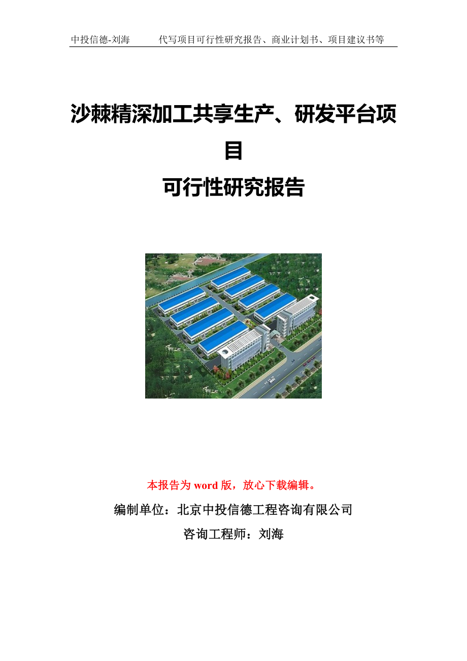 沙棘精深加工共享生产、研发平台项目可行性研究报告写作模板立项备案文件.doc_第1页