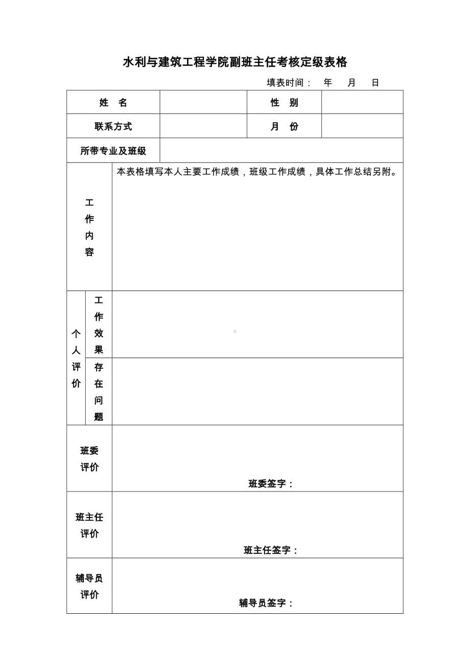 水利与建筑工程学院副班主任考核定级表格参考模板范本.doc_第1页