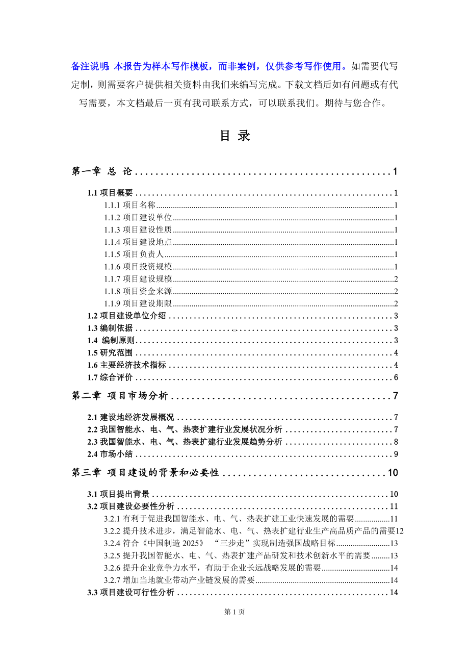 智能水、电、气、热表扩建项目可行性研究报告写作模板立项备案文件.doc_第2页