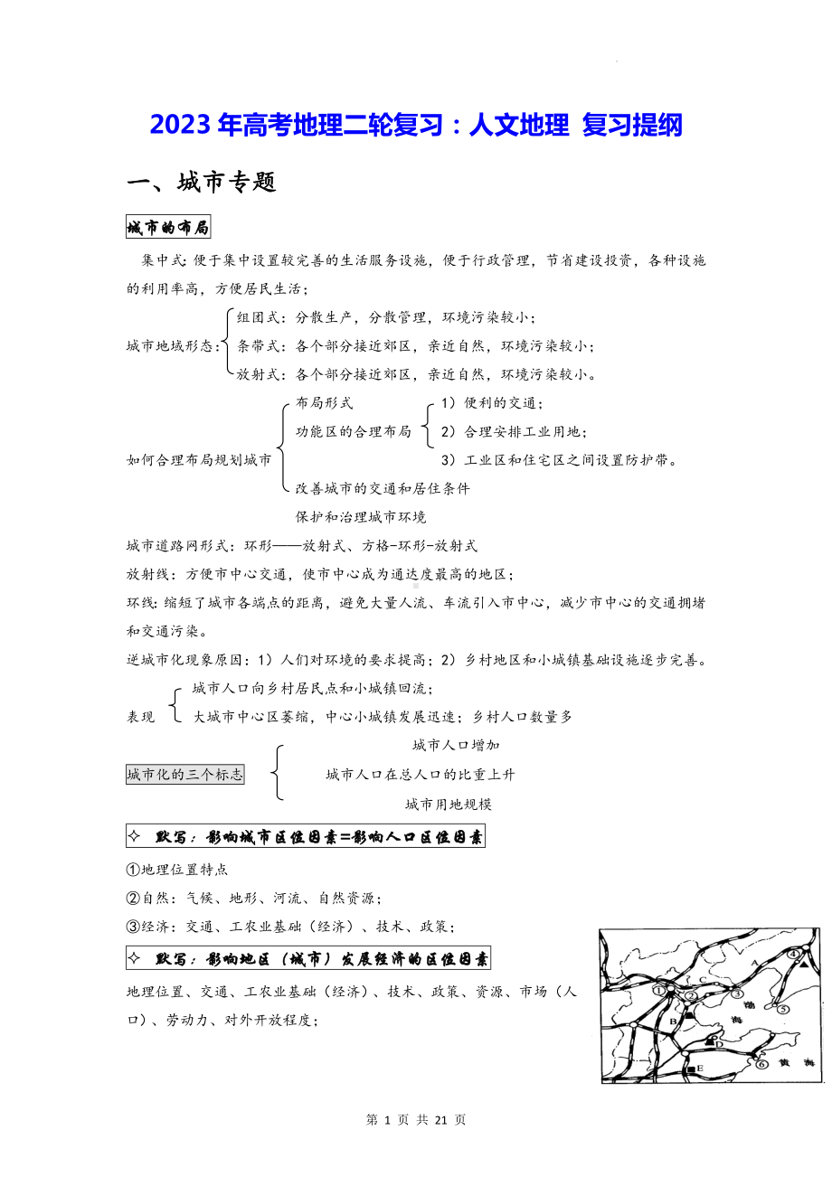 2023年高考地理二轮复习：人文地理 复习提纲（实用！）.docx_第1页