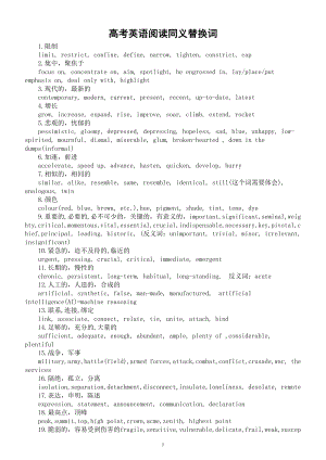 高中英语高考阅读同义替换词汇总（共45组）.doc