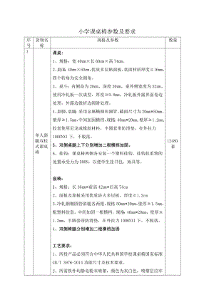 小学课桌椅参数及要求参考模板范本.doc