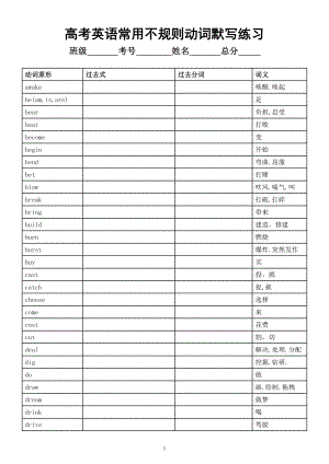 高中英语高考常用不规则动词默写练习（表格版）（附参考答案）.doc