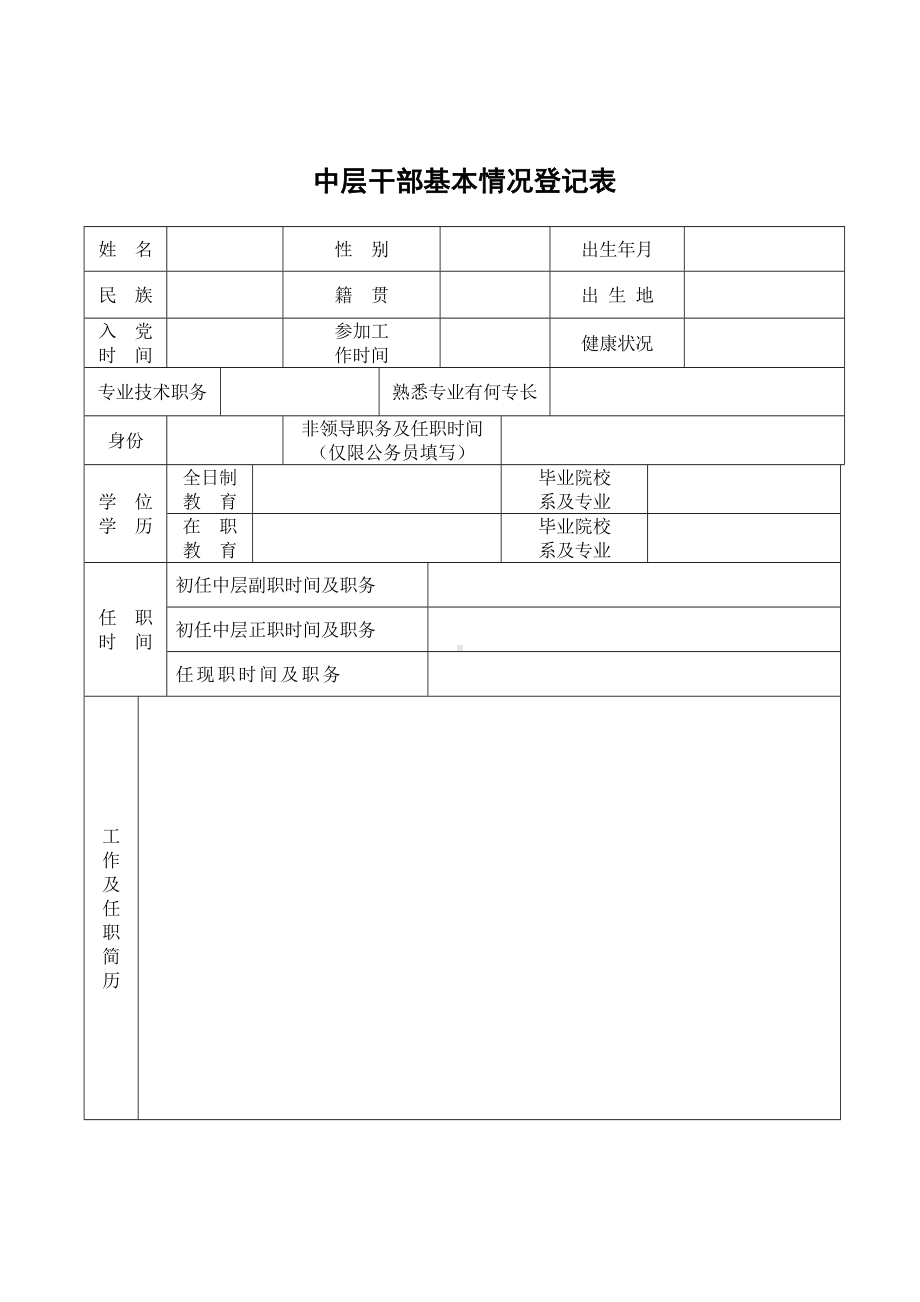 中层干部基本情况登记表参考模板范本.doc_第1页