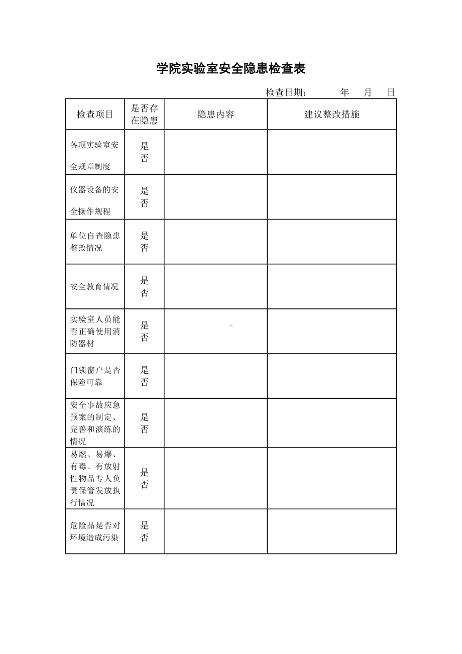 学院实验室安全隐患检查表参考模板范本.doc_第1页