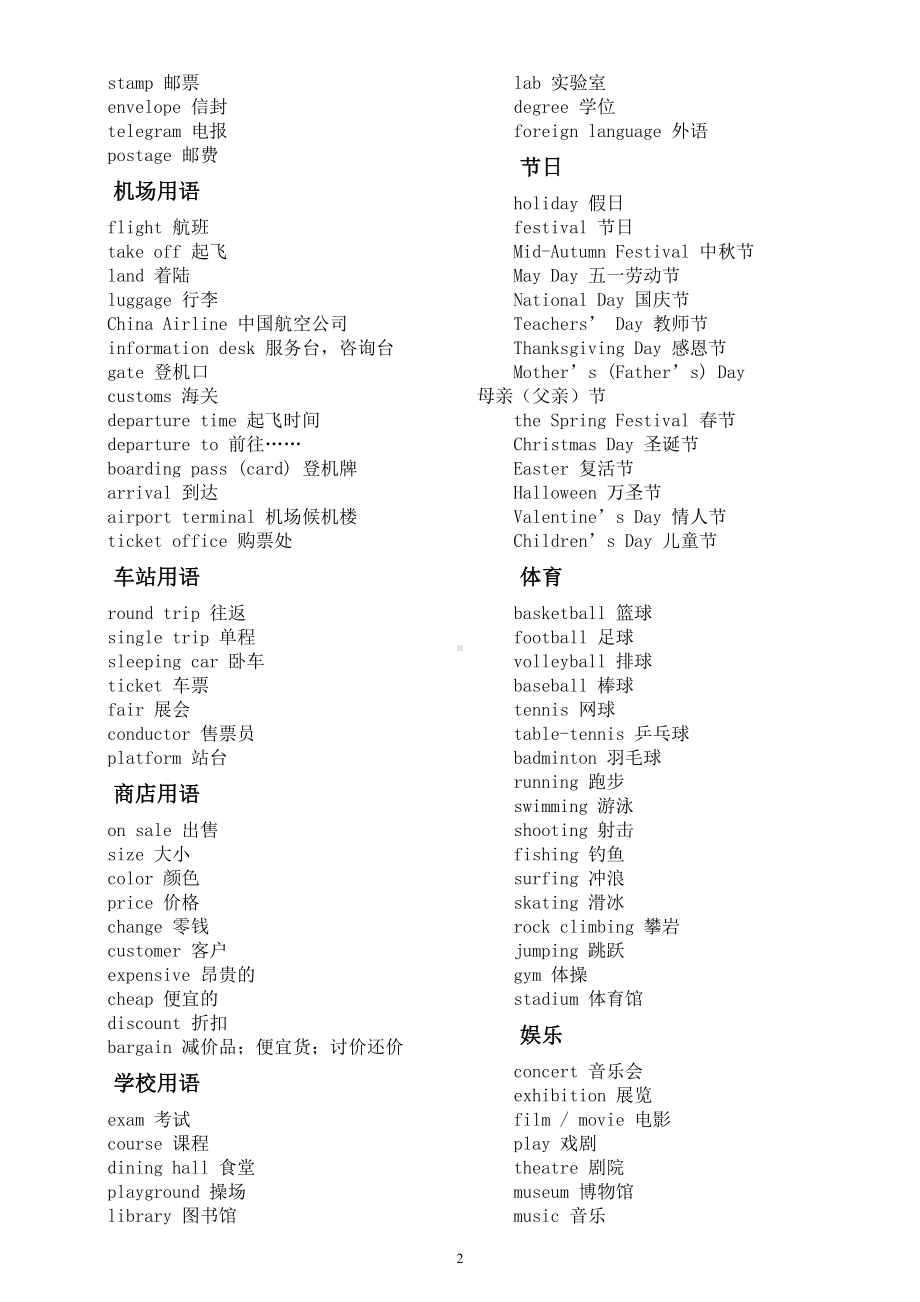 初中英语中考听力常考基础词汇汇总（共20类）.doc_第2页