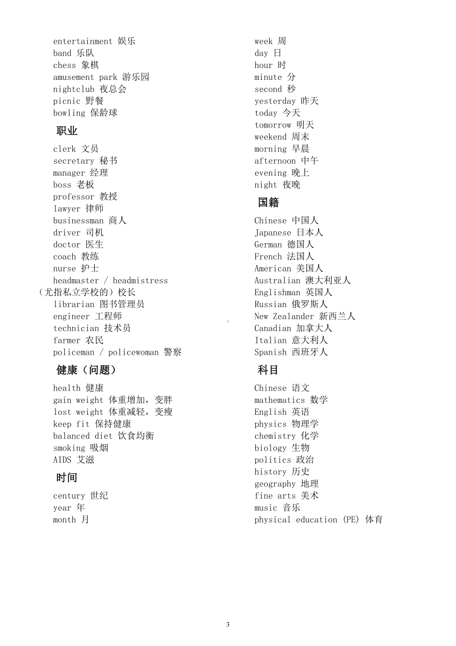 初中英语中考听力常考基础词汇汇总（共20类）.doc_第3页