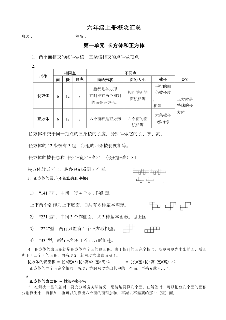 （苏教版）版六年级数学上册第1-6单元全部知识点汇总.doc_第1页