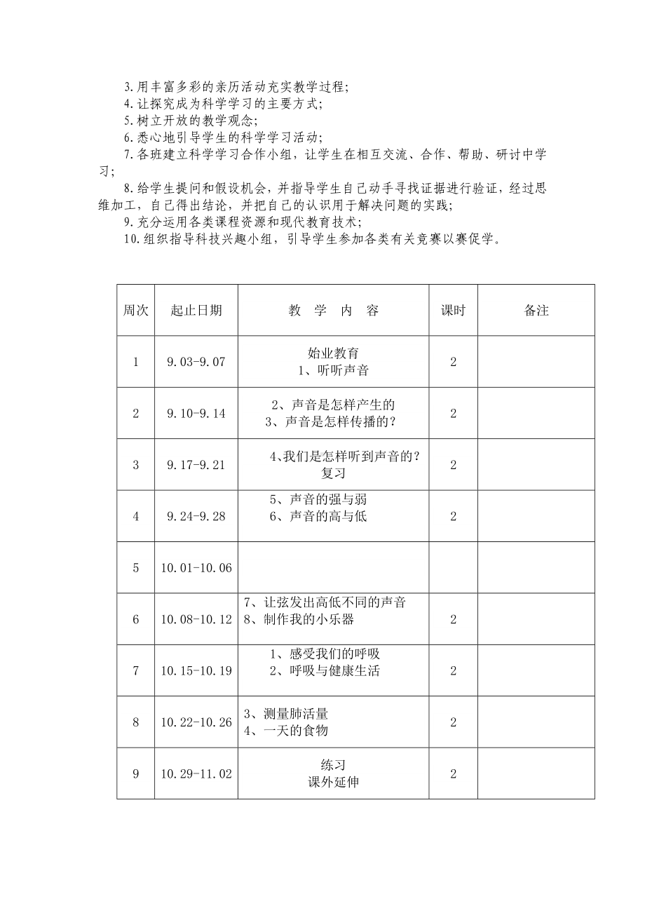 （新教材）完整版-教科版小学-四年级科学上册：教学计划及进度表.doc_第2页