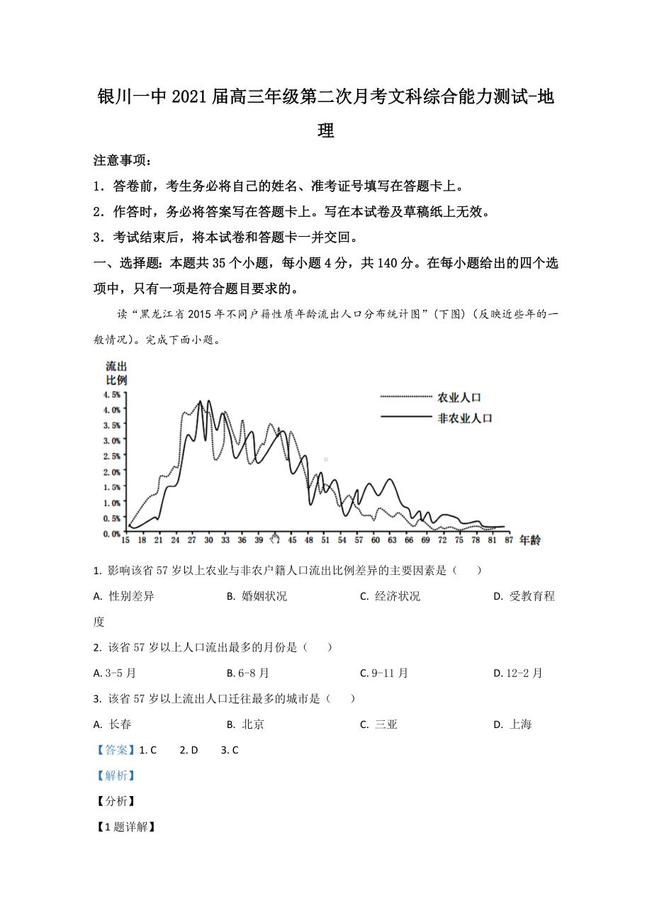 （精准解析）宁夏银川某中学2021届高三上学期第二次月考地理试题.doc_第1页