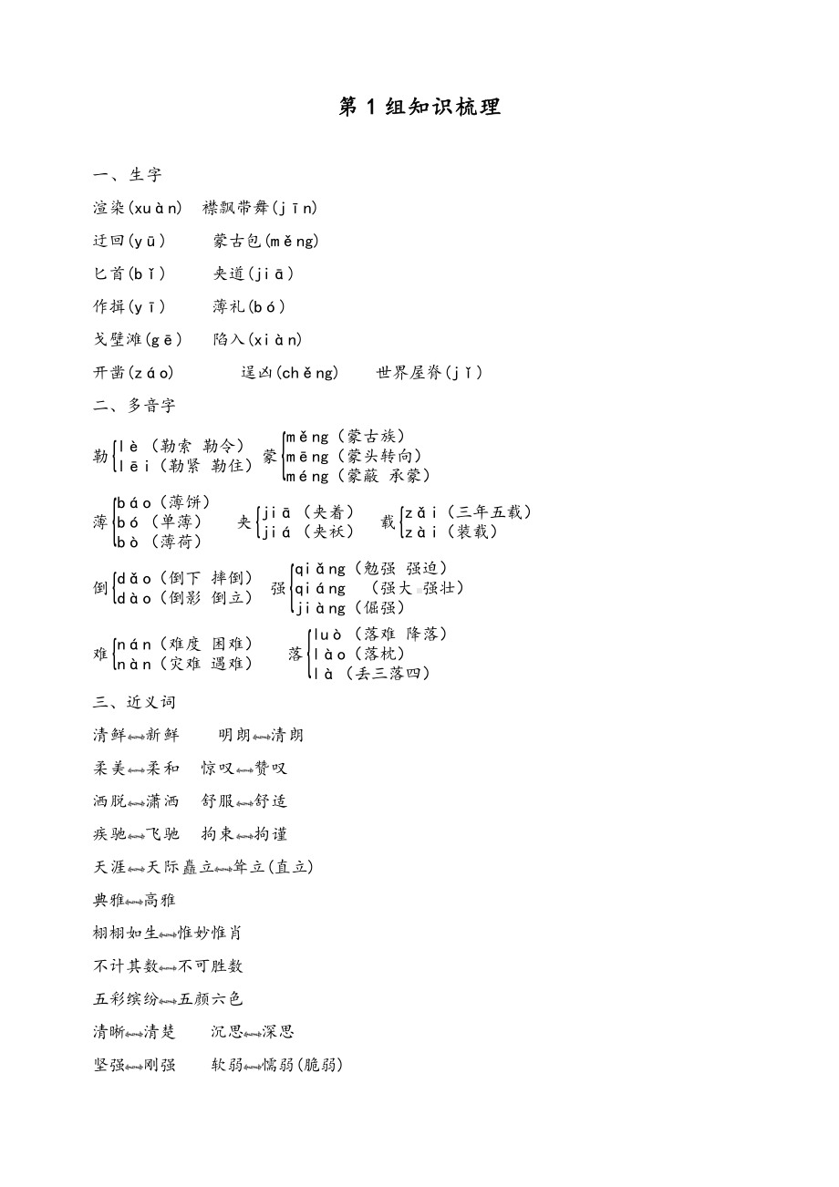 （最新）人教版五年级语文下册专项知识梳理提升练习题.doc_第1页