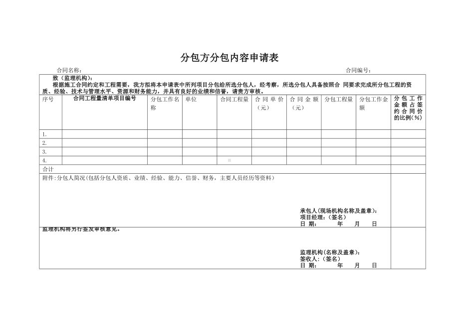 分包方分包内容申请表参考模板范本.docx_第1页