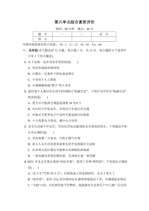 人教版化学九年级上册 第六单元碳和碳的氧化物综合素质评价.doc