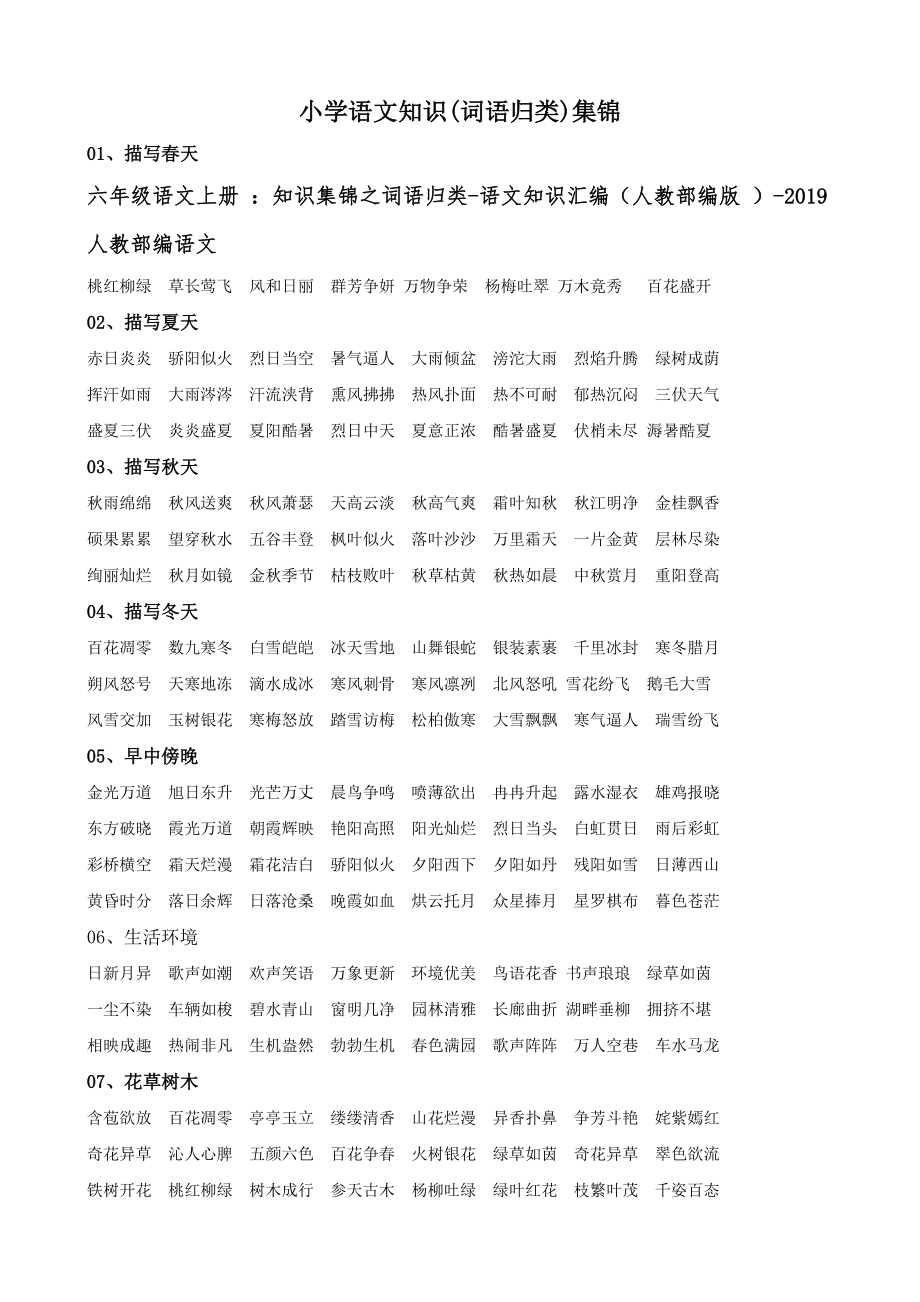 （秋）六年级语文上册-：知识集锦之词语归类-语文知识汇编(人教统编版).doc_第1页