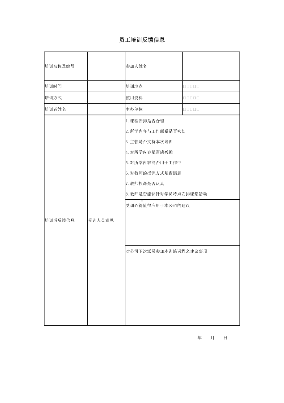 员工培训反馈信息参考模板范本.doc_第1页