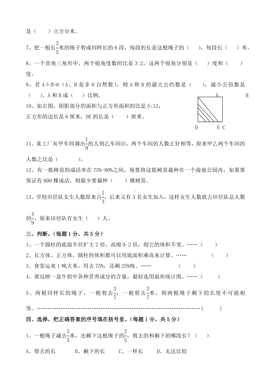 （苏教版）数学六年级小升初试题及答案.doc_第2页