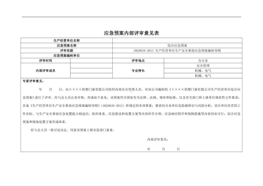 应急预案内部评审意见表参考模板范本.doc_第1页