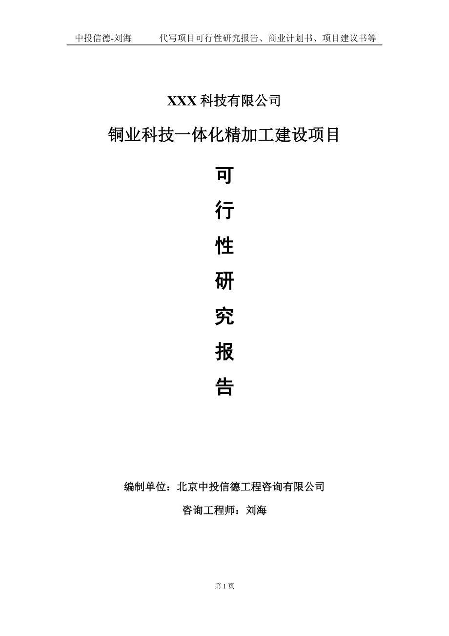 铜业科技一体化精加工建设项目可行性研究报告写作模板定制代写.doc_第1页