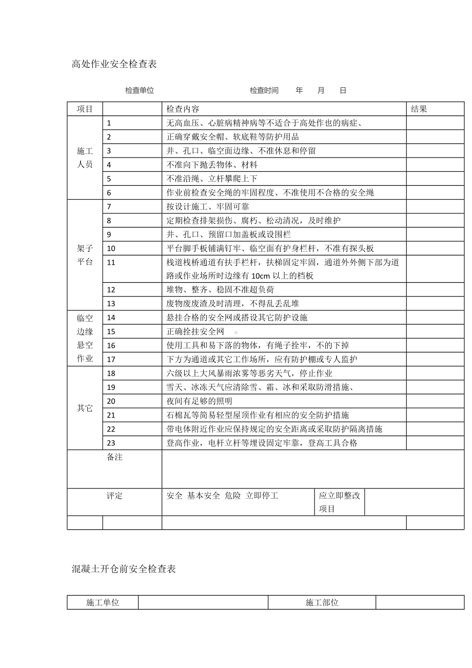 高处作业安全检查表参考模板范本.docx_第1页