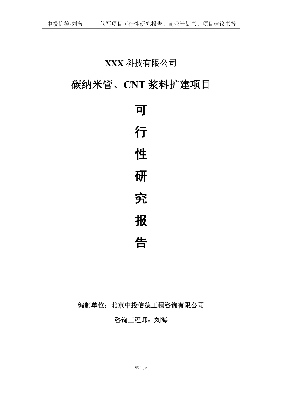 碳纳米管、CNT浆料扩建项目可行性研究报告写作模板定制代写.doc_第1页