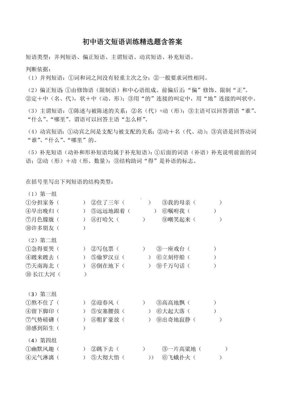 初中语文短语训练精选题含答案.docx_第1页