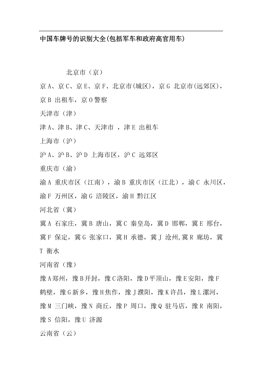 中国车牌号之识别大全 (2).doc_第1页