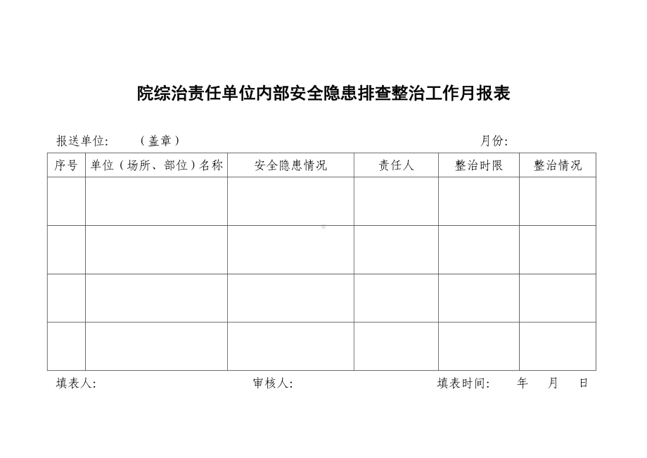 院综治责任单位内部安全隐患排查整治工作月报表参考模板范本.doc_第1页