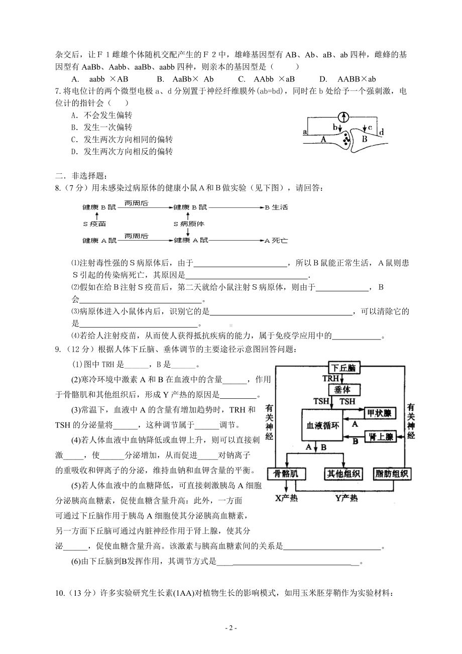 2013高考一轮复习动植物激素调节测试.doc_第2页