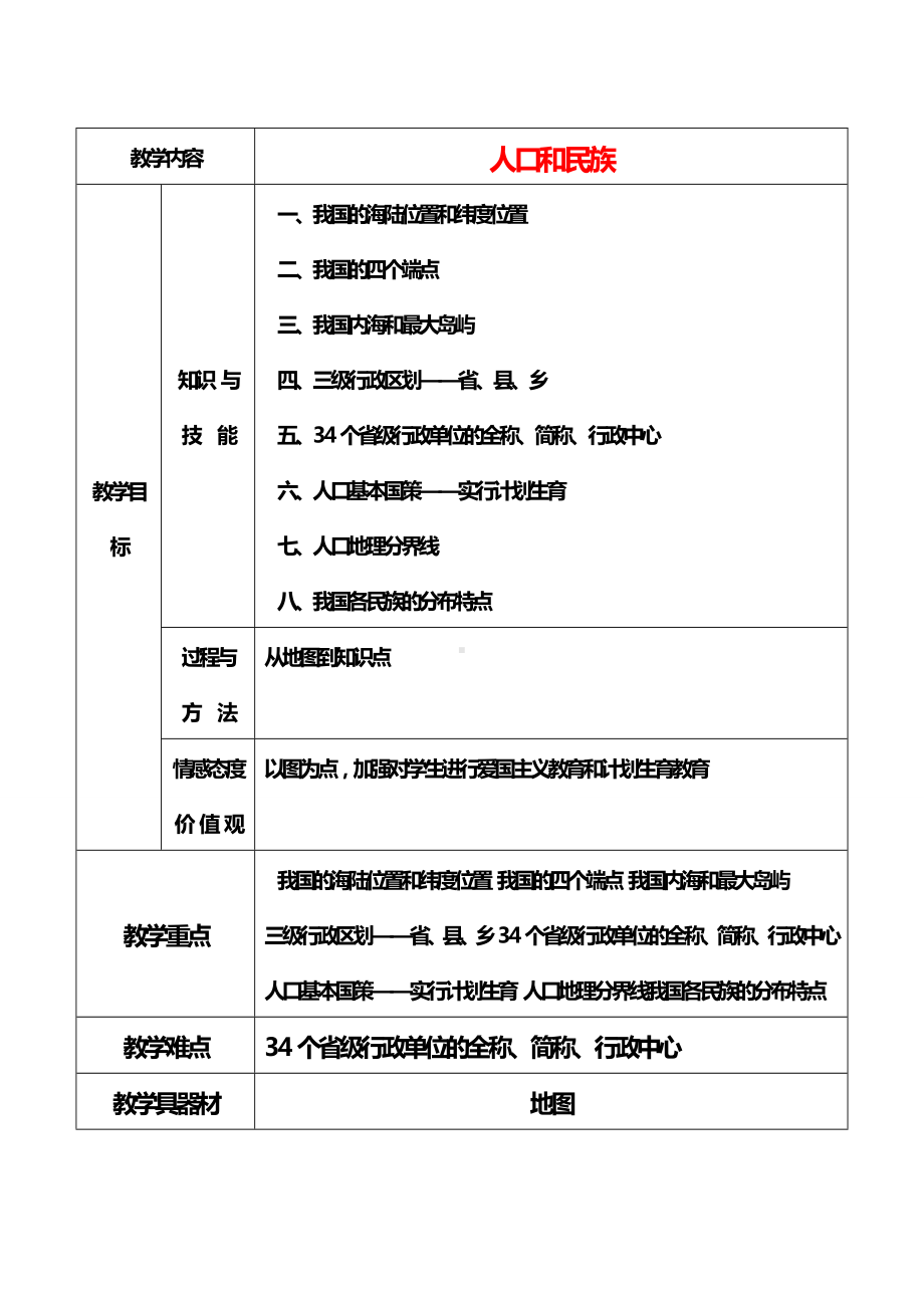 （粤教版）地理八年级上册：1.2-《人口和民族》教案设计.doc_第1页