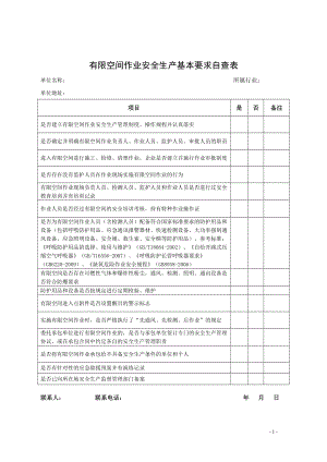 有限空间作业安全生产基本要求自查表参考模板范本.doc