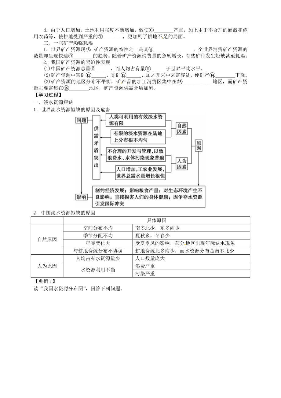 （新人教版）高中地理选修六：3.1《人类面临的主要资源问题》导学案(含答案).doc_第2页