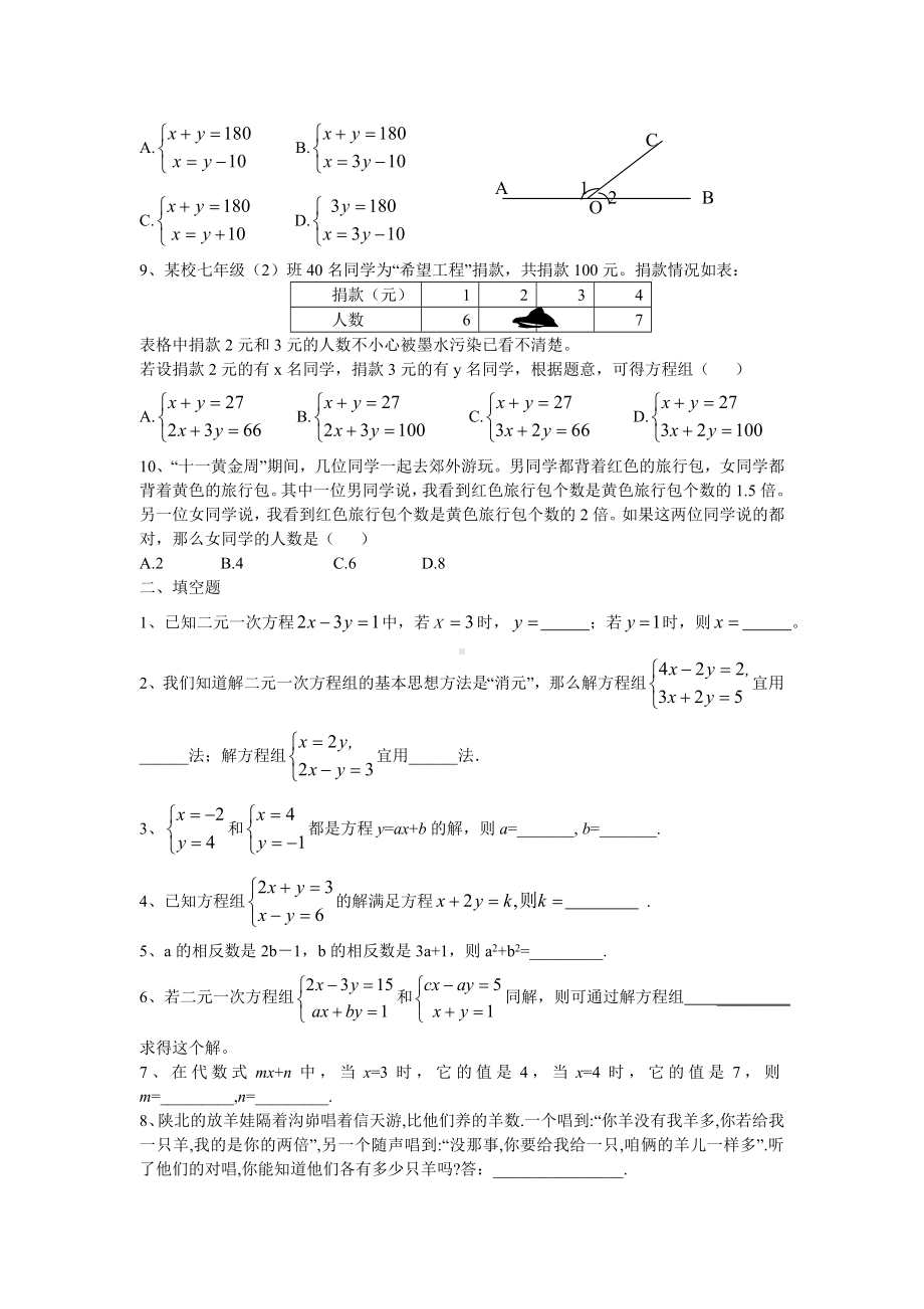 （最新人教版）七年级初一数学下册第8章《二元一次方程组》单元试卷(详细解析版）).doc_第2页