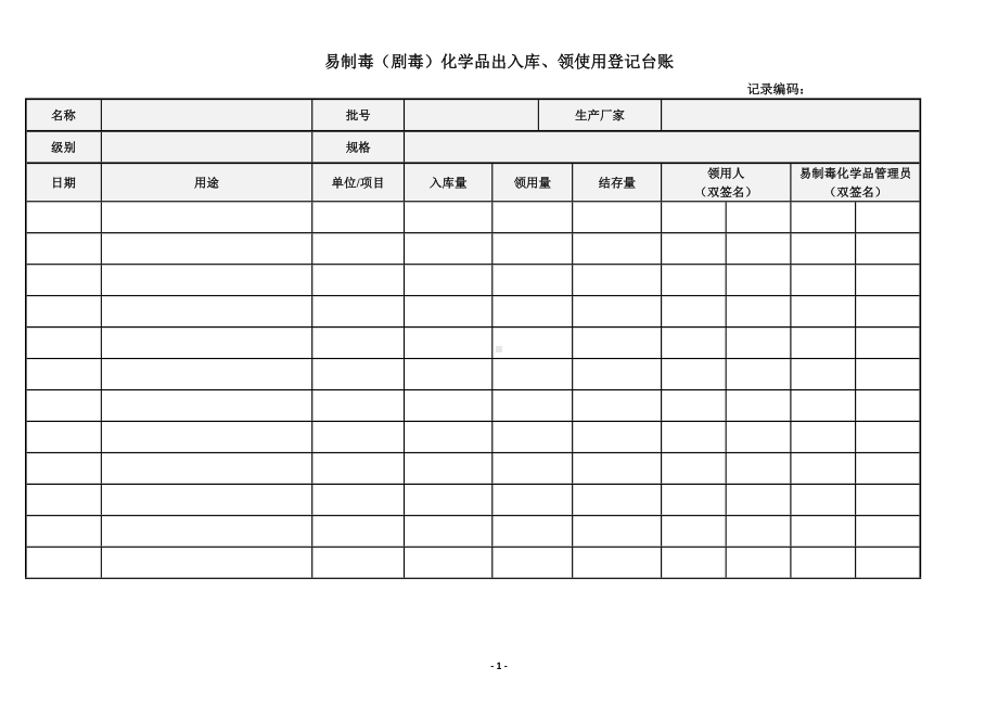 易制毒(剧毒)化学品出入库领使用登记台账参考模板范本.doc_第1页