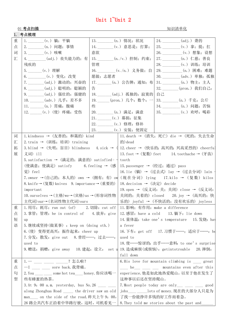 （火线100天）中考英语-第一部分-教材同步复习篇-第十课时-八下-unit1-unit2.doc_第1页