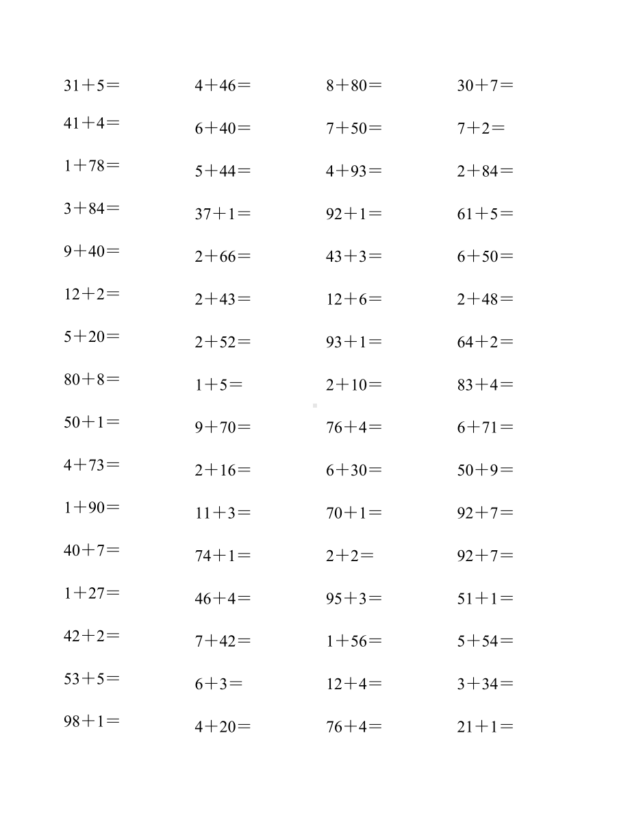 一年级下册1000道口算题-100以内不进位加一位数.doc_第1页