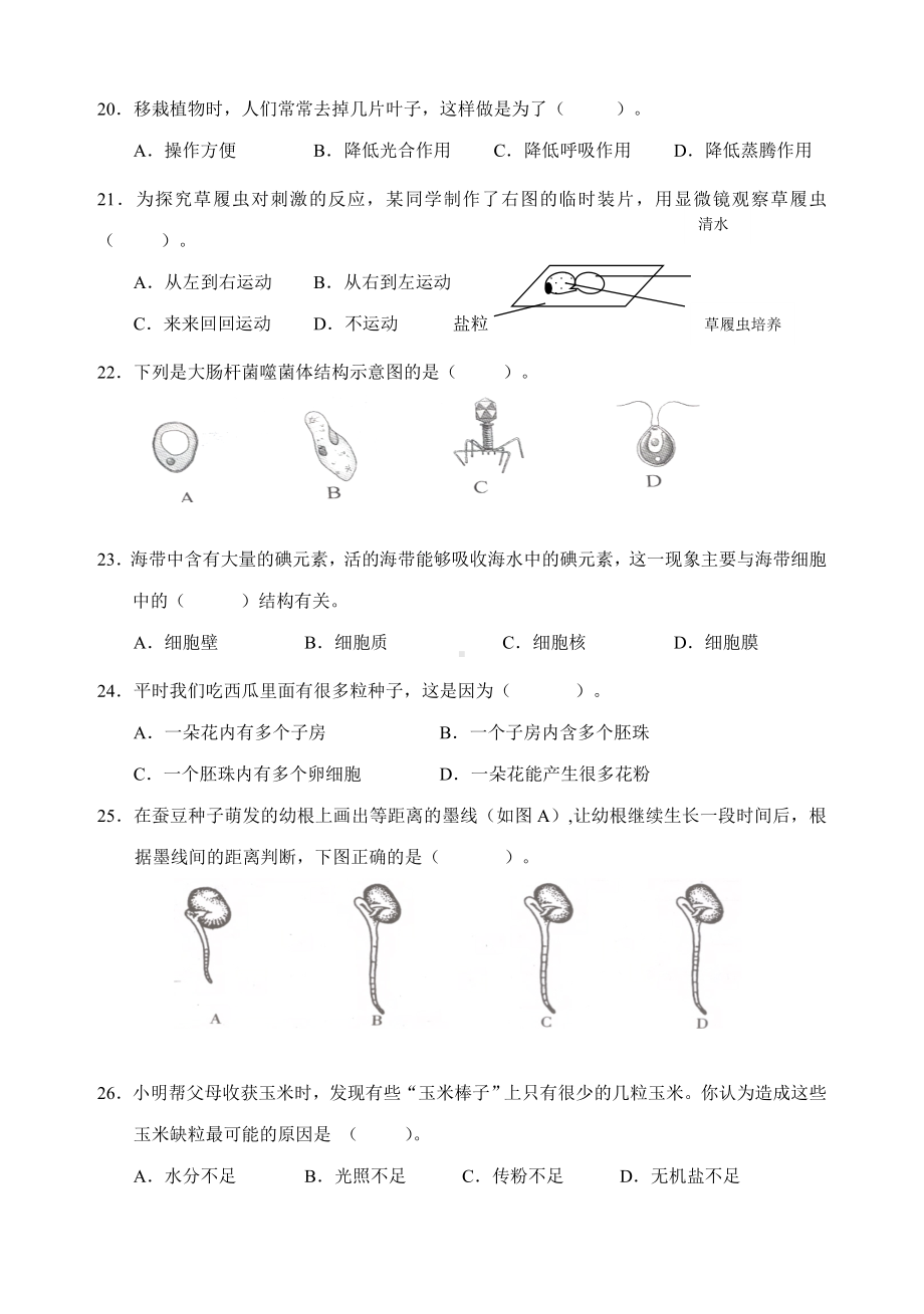 （试卷）新人教版七年级生物上期末考试卷及答案.doc_第3页