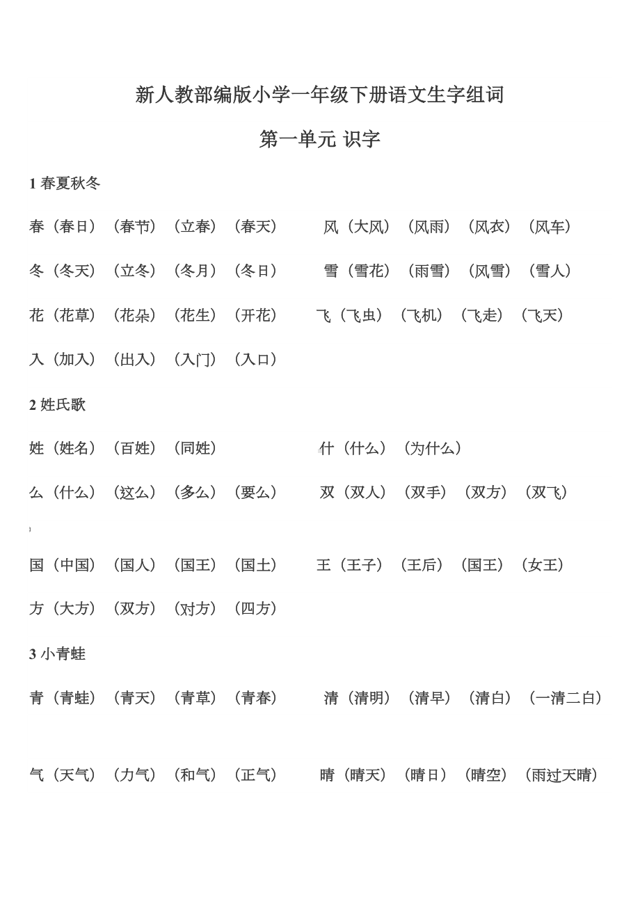 一年级下学期语文生字组词.doc_第1页