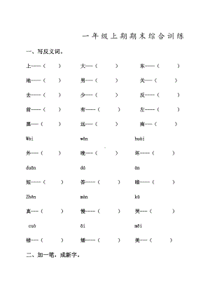 一年级上期期末综合训练部编版一年级语文上资料.docx