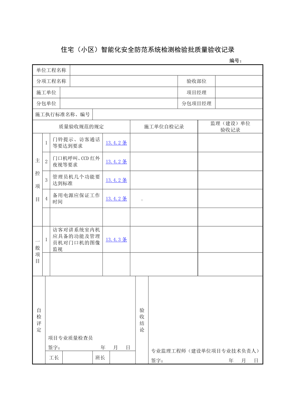 住宅(小区)智能化安全防范系统检测检验批质量验收记录参考模板范本.doc_第1页