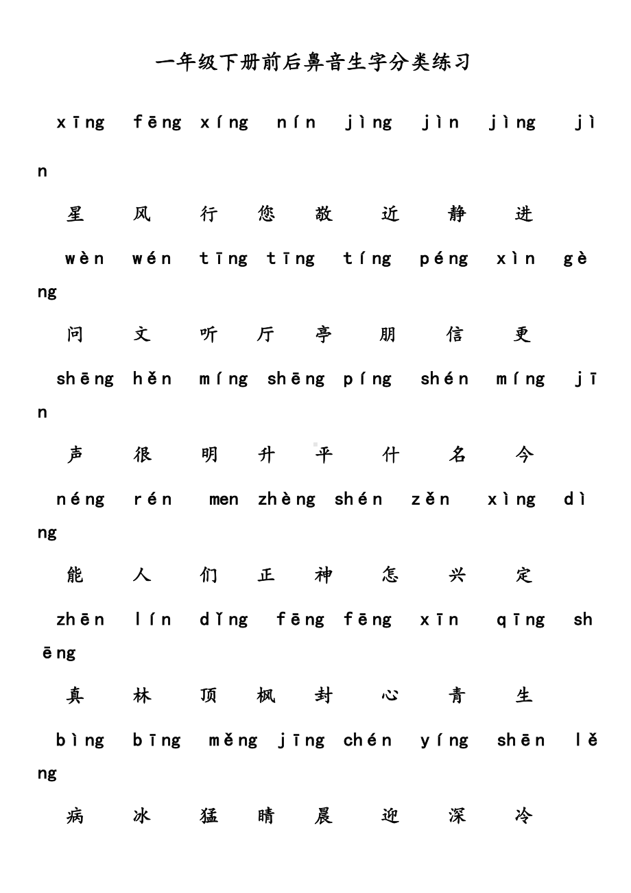 一年级小学语文(上)前后鼻音二会字汇总情况注音练习和认识.doc_第1页