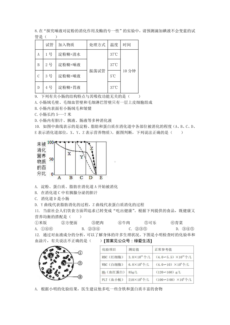 江苏省盐城市滨海县2022-2023七年级初一下学期期中生物试卷.pdf_第2页