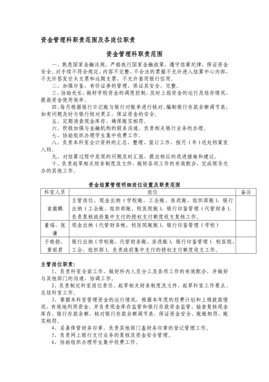 资金管理科职责范围及各岗位职责参考模板范本.doc_第1页