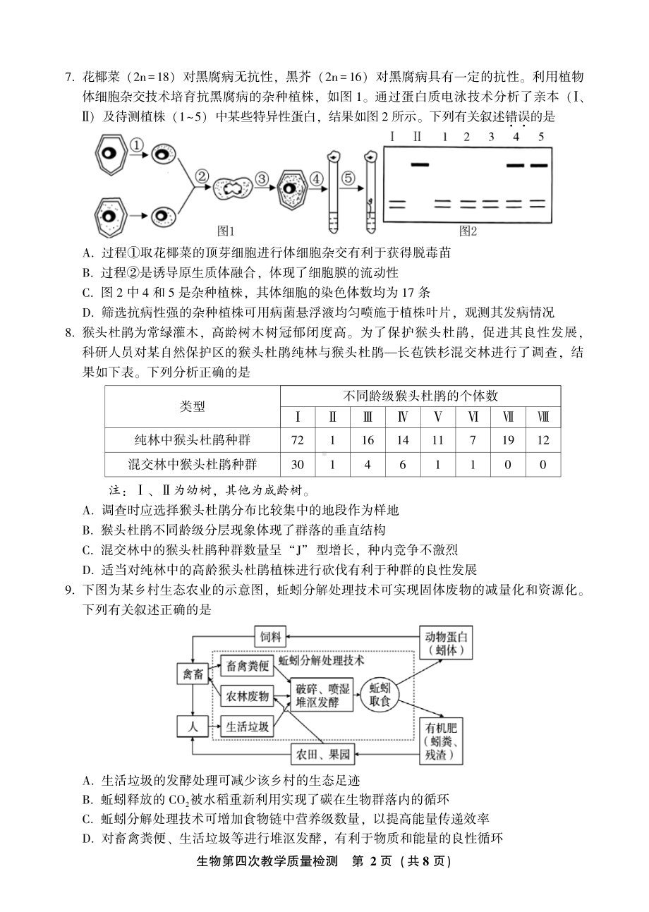 福建省漳州市2023届高三第四次教学质量检测生物试卷+答案.pdf_第2页