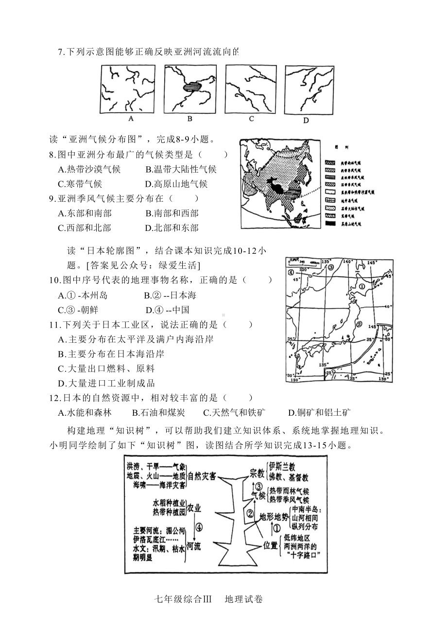 江苏省盐城市盐都区2022-2023七年级初一下学期期中地理试卷.pdf_第2页