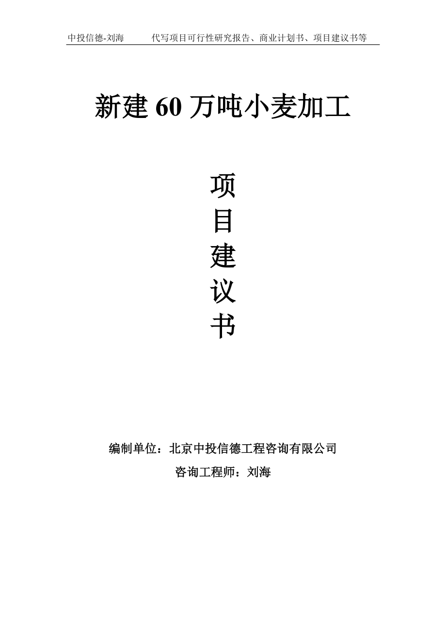 新建60万吨小麦加工项目建议书-写作模板.doc_第1页