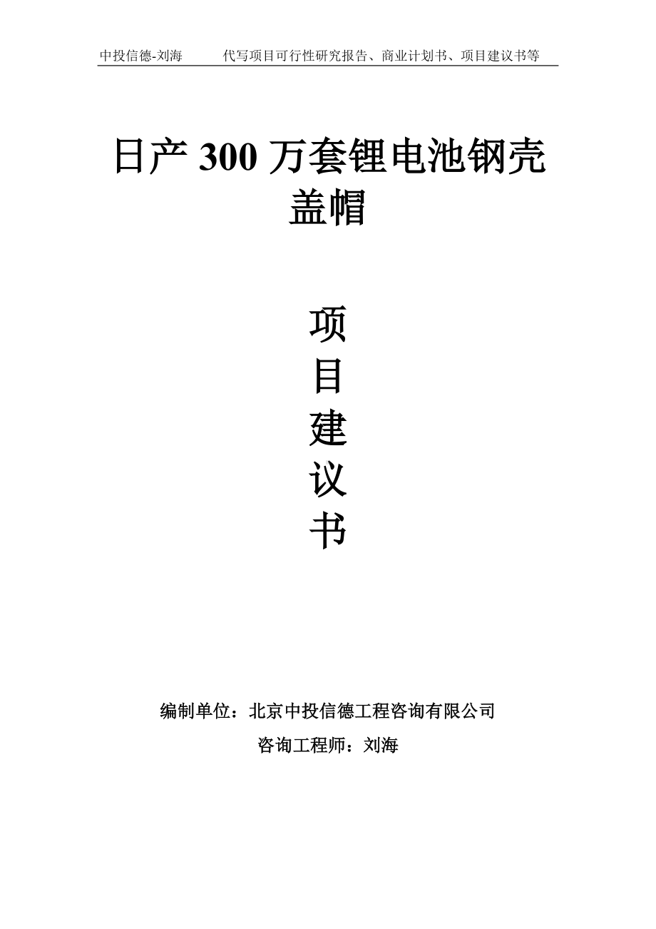 日产300万套锂电池钢壳盖帽项目建议书-写作模板.doc_第1页