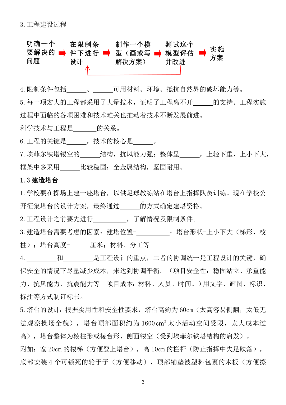 2023新教科版六年级下册《科学》第1单元小小工程师知识填空（含答案）.doc_第2页