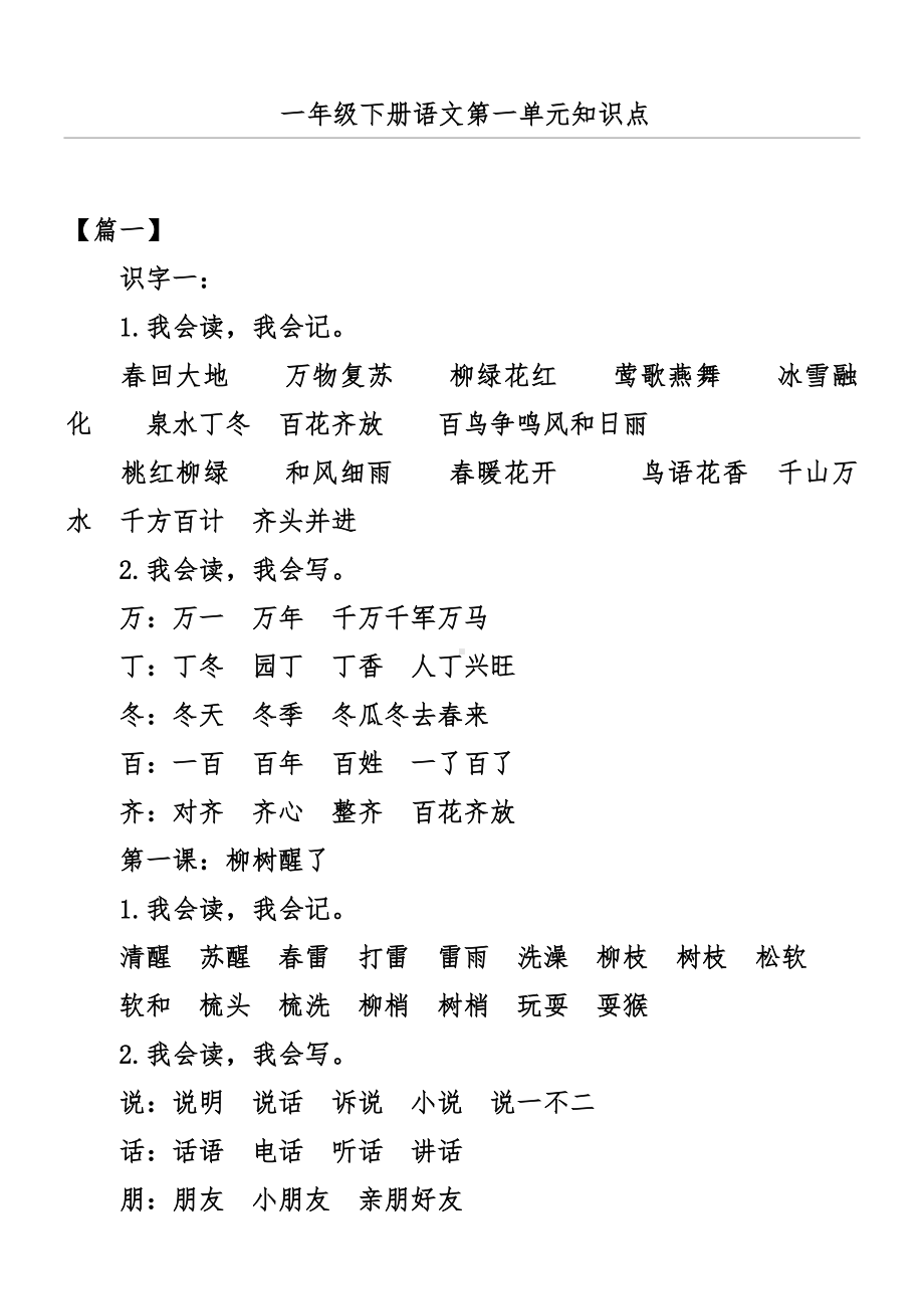 一年级下册语文第一单元知识点.docx_第1页