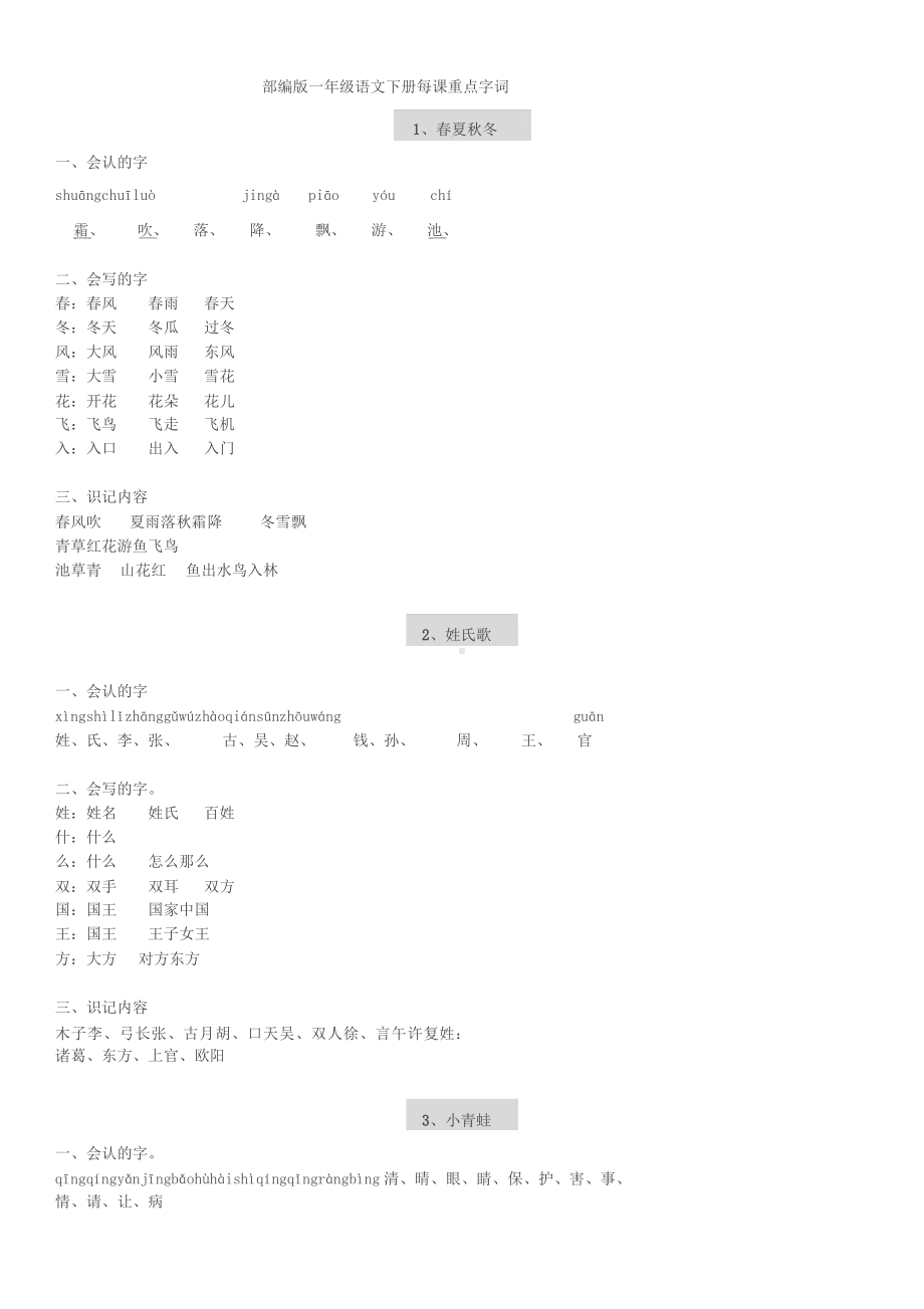 一年级语文下册每课重点字词知识点汇总.docx_第1页